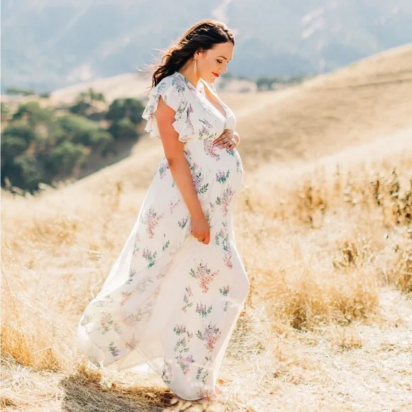 green emerald velvet dress Momyknows Boho Flowy Maternity Dress